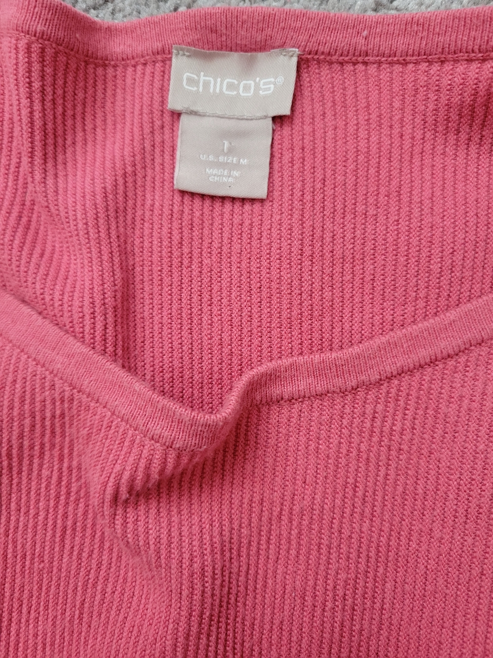 Chico's Cotton Cashmere Blend Ribbed Knit Sweater Pink Size 1 / Medium - Picture 4 of 7